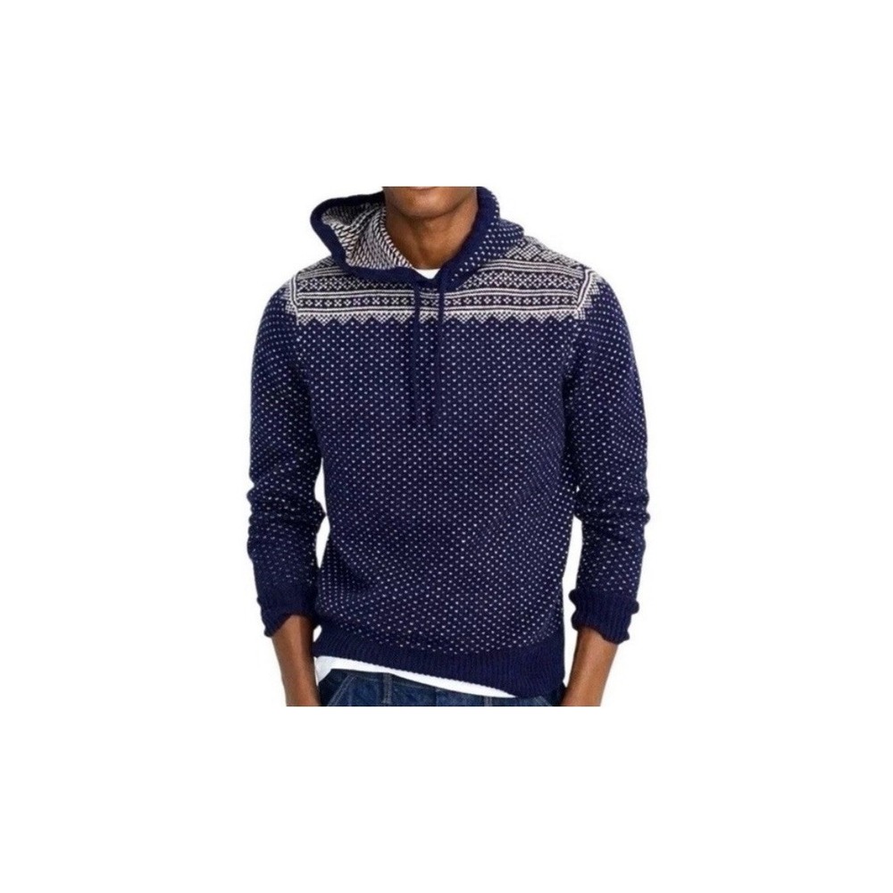J. Crew Mercantile Lambswool Fair Isle Hoodie Navy Dark‎ Blue White Men's size M